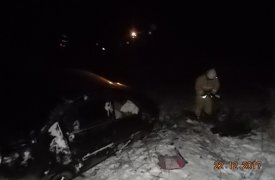 В Тульской области спасатели МЧС тушили вылетевший в кювет автомобиль