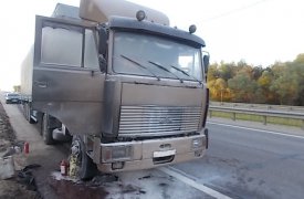 В Тульской области прямо на трассе сгорела фура «МАЗ»