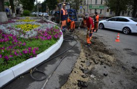 В Туле красят бордюры и ограждения