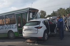 В Новомосковске пассажирский автобус не поделил дорогу с «Маздой»