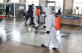 МЧС провели дезинфекцию Московского вокзала в Туле: предупреждение коронавируса продолжается