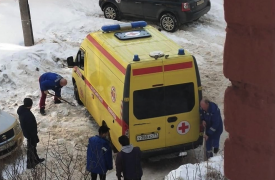 В Новомосковске скорая помощь завязла в снегу и час не могла выехать из двора