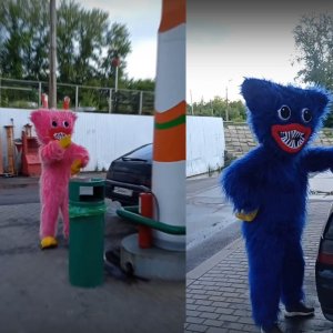Ростовые куклы Хаги Ваги и Киси Миси разыграли сценку на АЗС в Тульской области
