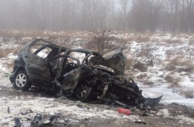 В Тульской области в результате лобового столкновения сгорел автомобиль