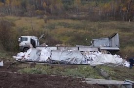 Утром под Тулой грузовик «MAN»съехал в кювет