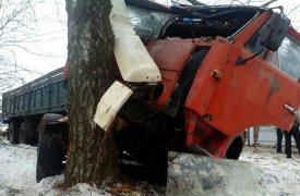В Туле КАМАЗ «спас» легковушку и протаранил дерево
